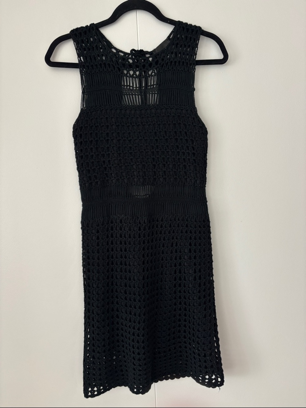 Black Crocheted Sleeveless Dress - Classic Women’s Knit Dress